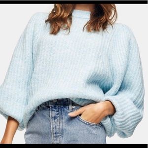 Topshop Light Blue Statement Sleeve Knitted Sweater Women Size XS NWT
